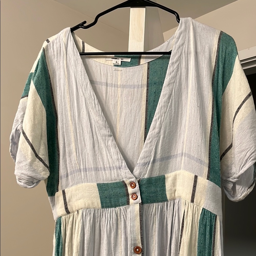 O'Neill Green and Cream Striped Maxi Dress